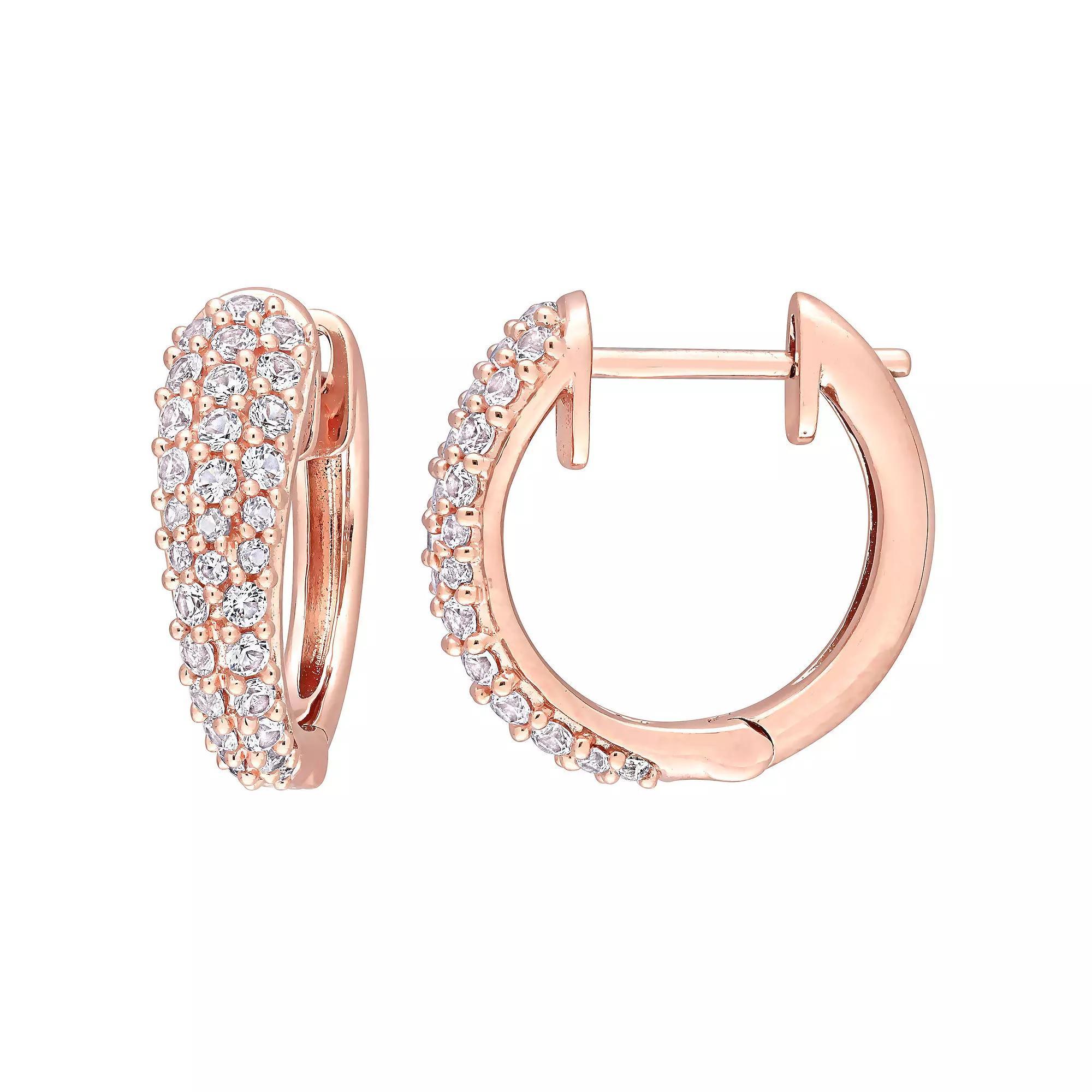Stella Grace 10k Rose Gold White Sapphire Hoop Earrings, Women's, 10k Rsgold Product Image