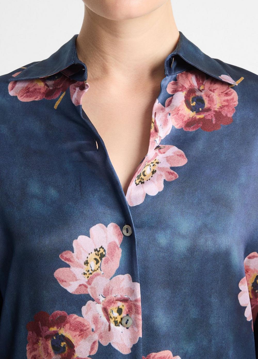 Painted Poppy Silk Long-Sleeve Blouse Product Image