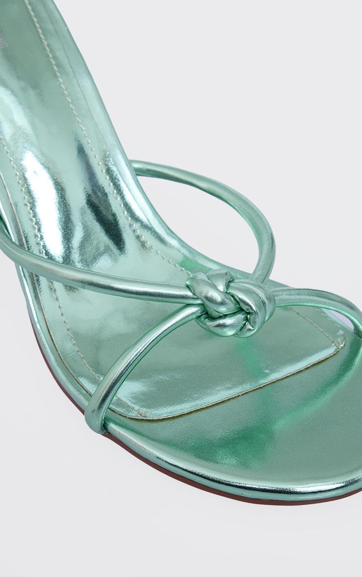 Aqua Blue PU Knotted Mid Heeled Mule Sandals Product Image