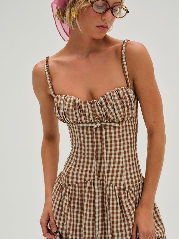 Gingerbread Gingham Midi Dress — Neutral Product Image