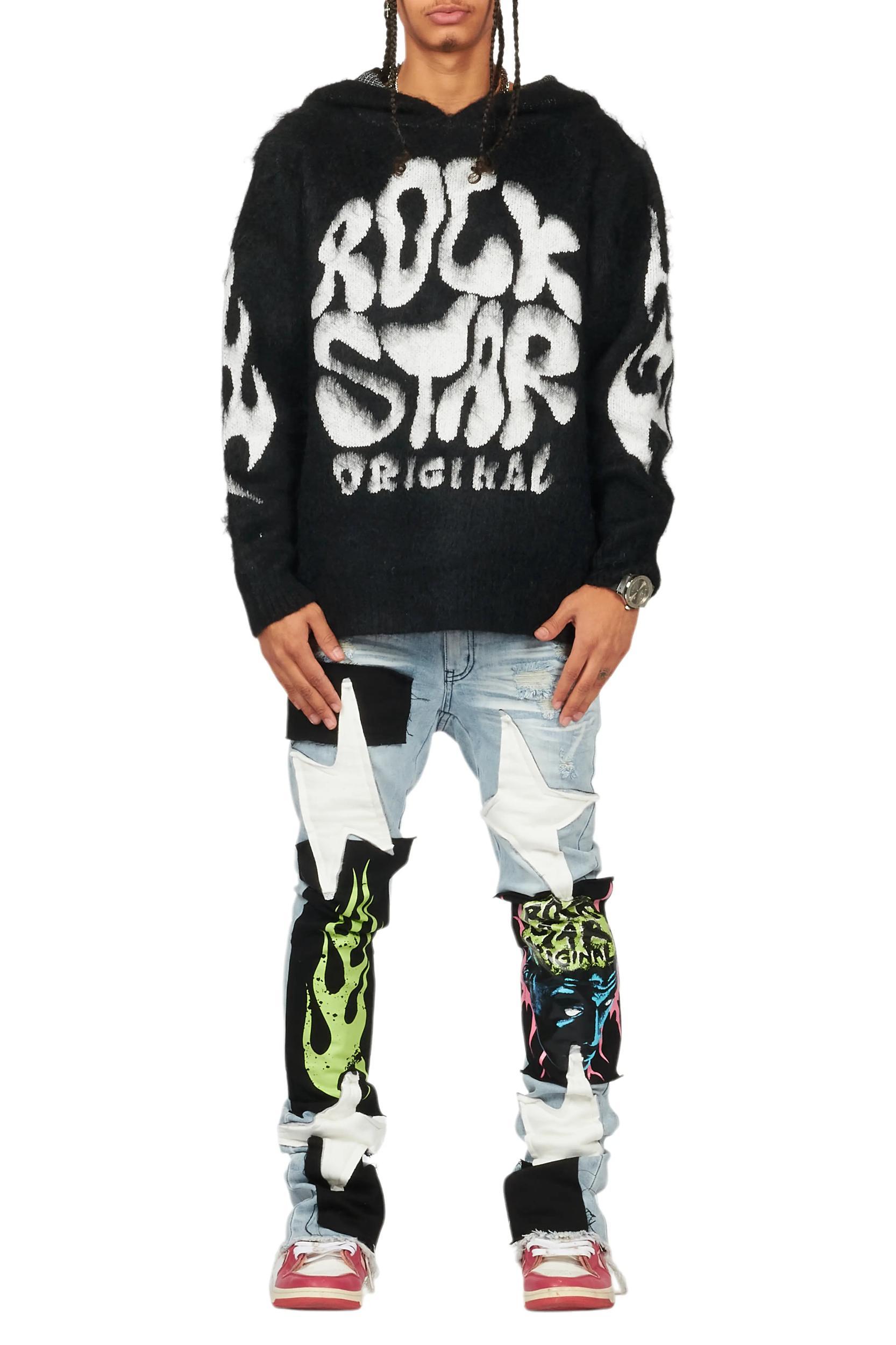 Edgar Blue Patchwork Stacked Flare Jean Male Product Image