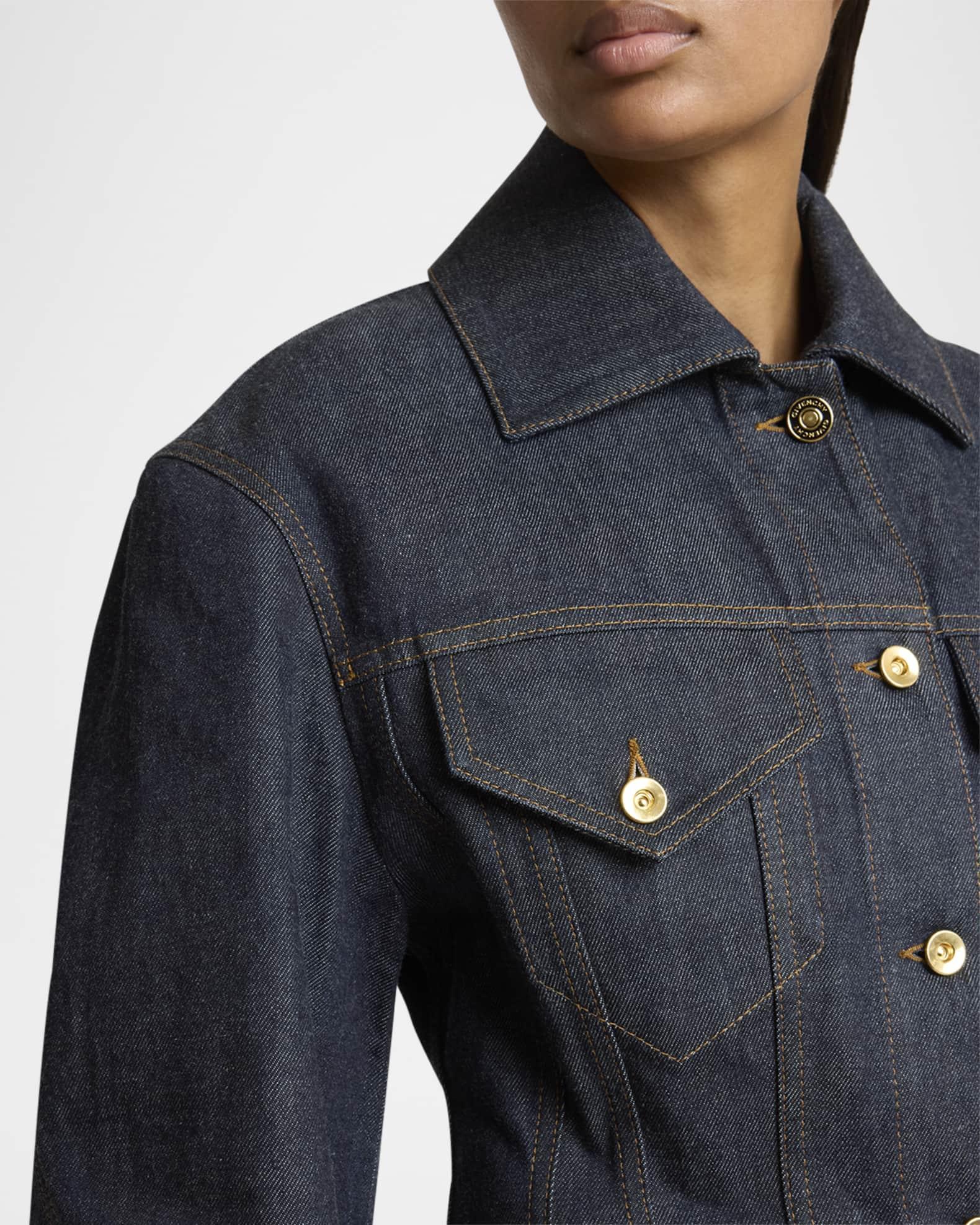 Cocoon-Sleeve Waisted Denim Jacket Product Image