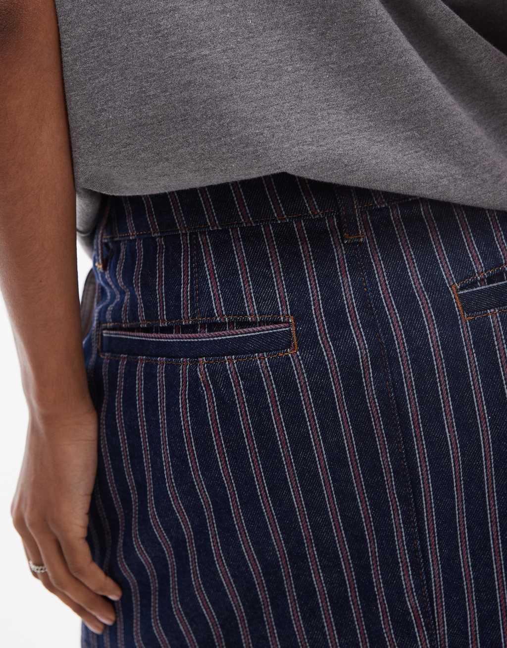 Topshop denim pelmet micro skirt in red and blue stripe Product Image