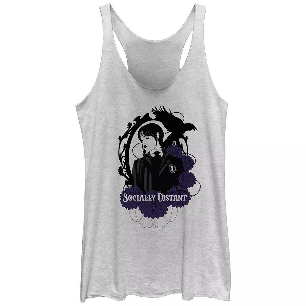 Juniors' Wednesday Socially Distant Tank Top, Girl's, Size: Small, White Grey Product Image