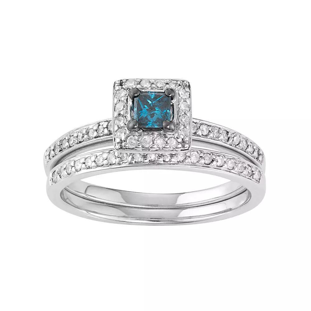 10k White Gold 1/2 Carat T.W. Blue & White Diamond Engagement Ring Set, Women's, Size: 8 Product Image