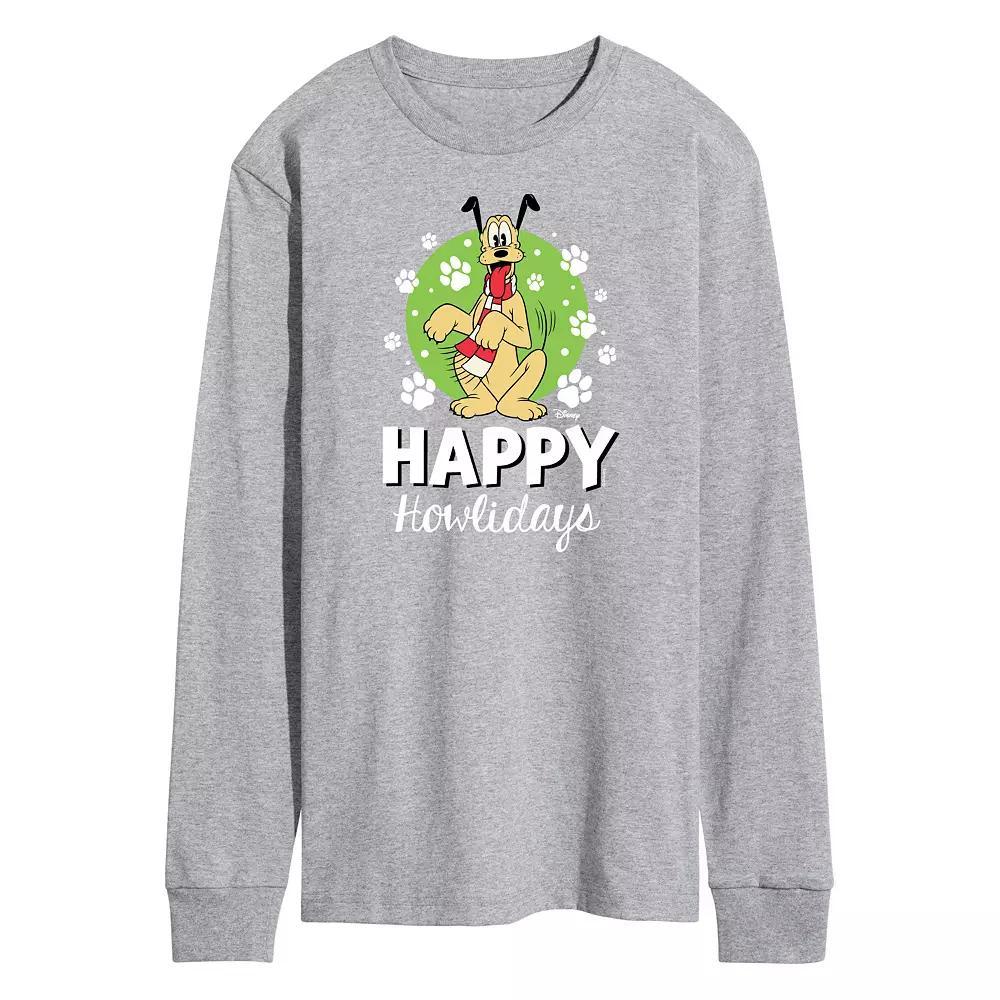 Disney's Men's Happy Howlidays Pluto Long-sleeved Tee, Size: Medium, Gray Product Image