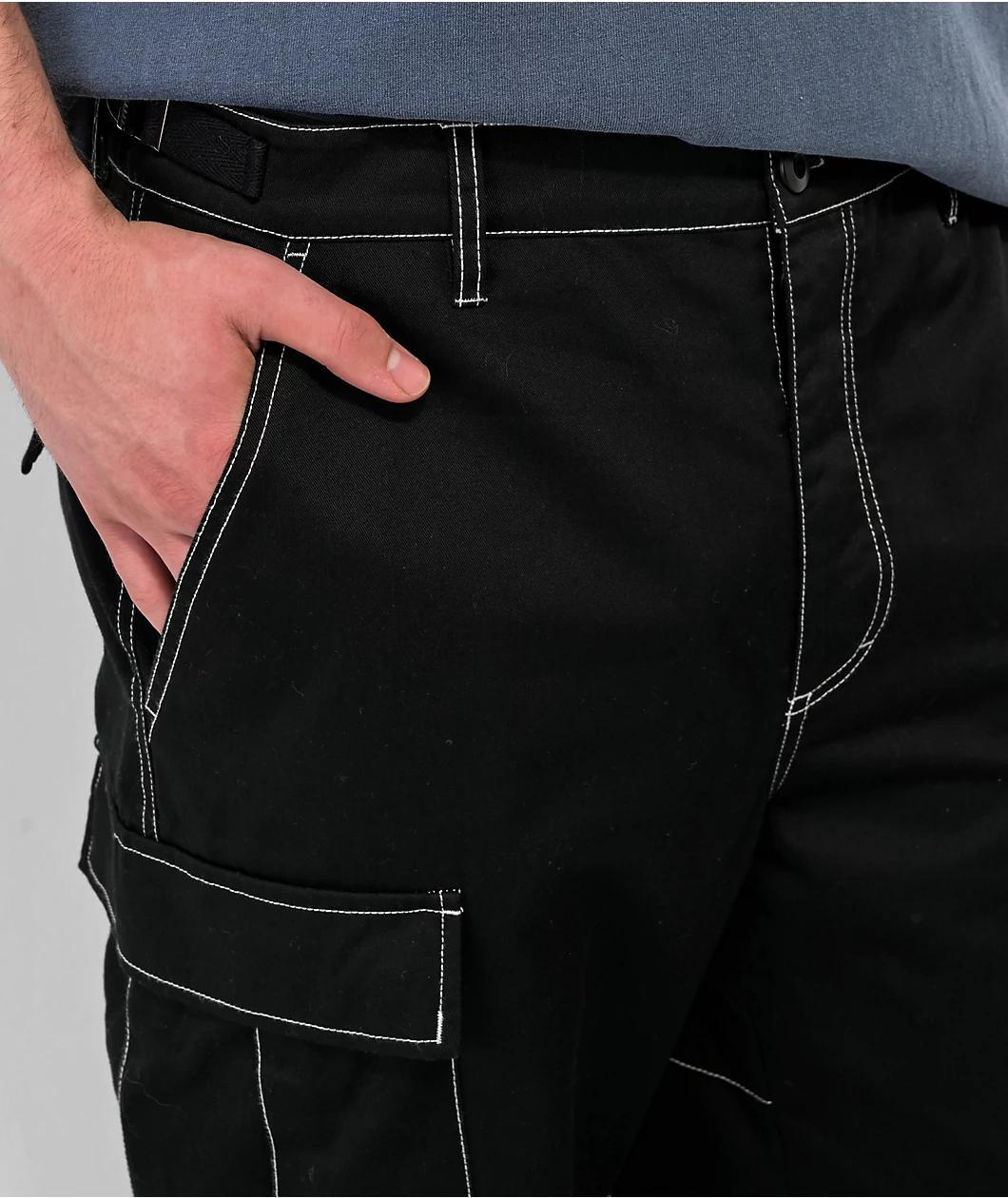 Empyre Loose Fit Embroidered Black Cargo Skate Pants Product Image
