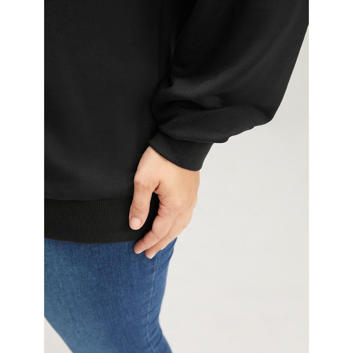 Plus Size Halloween Solid Skull Print Drop Shoulder Sweatshirt Women Black Casual Plain Loose Round Neck Dailywear Sweatshirts BloomChic 26/4X Product Image