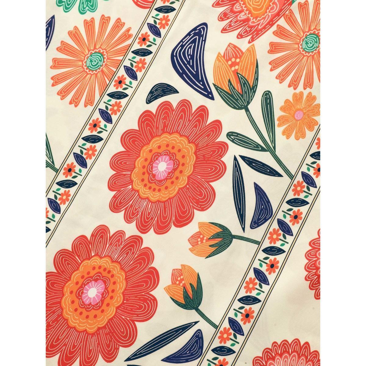 Plus Size Floral Print Gathered Waist Pleated Midi Dress Multicolor Women V-neck Half Sleeve Curvy BloomChic 30/6X Product Image