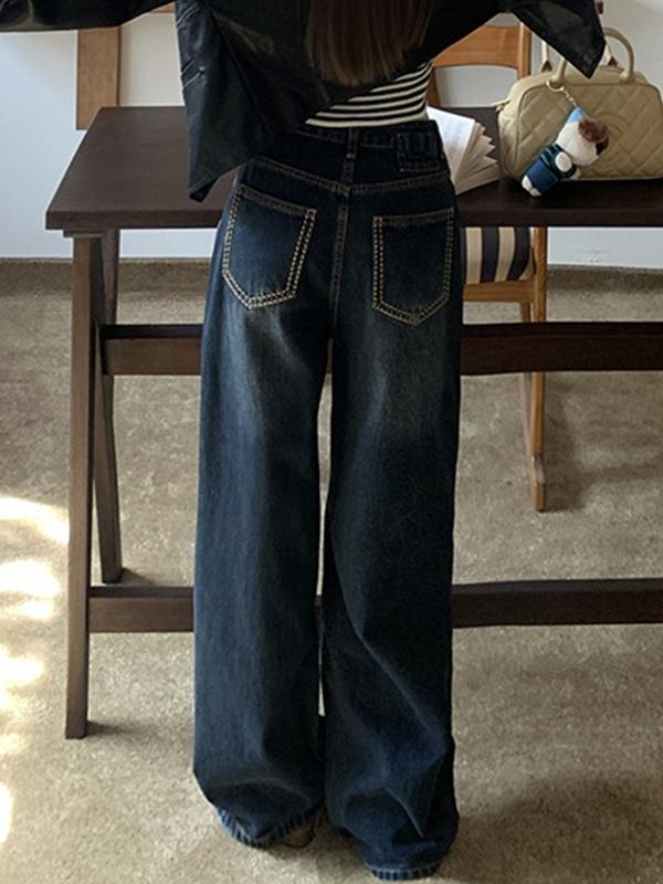 Distressed Wash High Rise Boyfriend Jeans Product Image