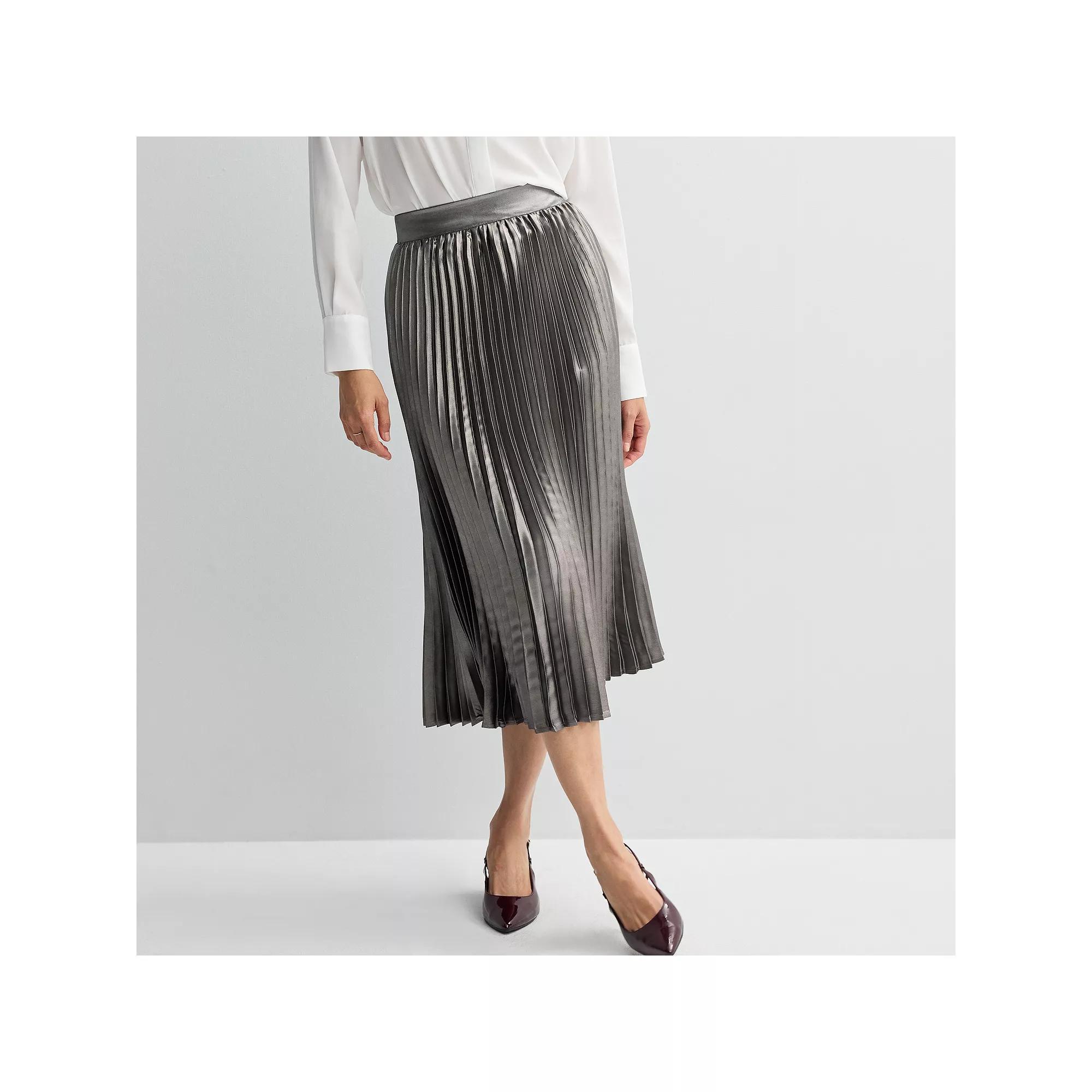 Women's Fourth + Bay Pleated Midi Skirt, Size: Large, Granite Shimmer Product Image