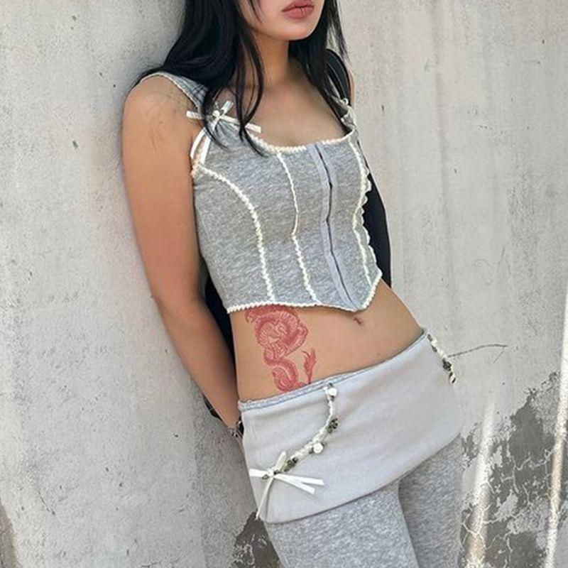 Square-Neck Bow Accent Ruffled-Trim Corset Tank Top Product Image