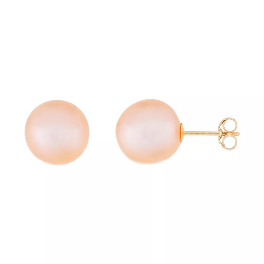 14k Gold 10 mm Freshwater Cultured Pearl Stud Earrings, Women's, Pink Product Image