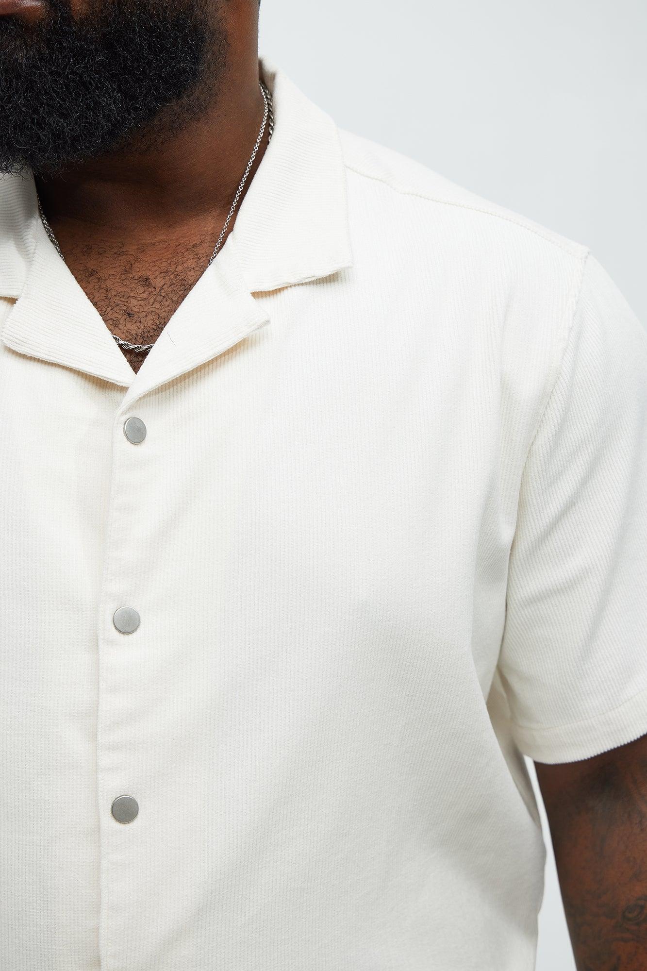 Michigan Corduroy Cuban Collar Cropped Short Sleeve Shirt - Off White Product Image