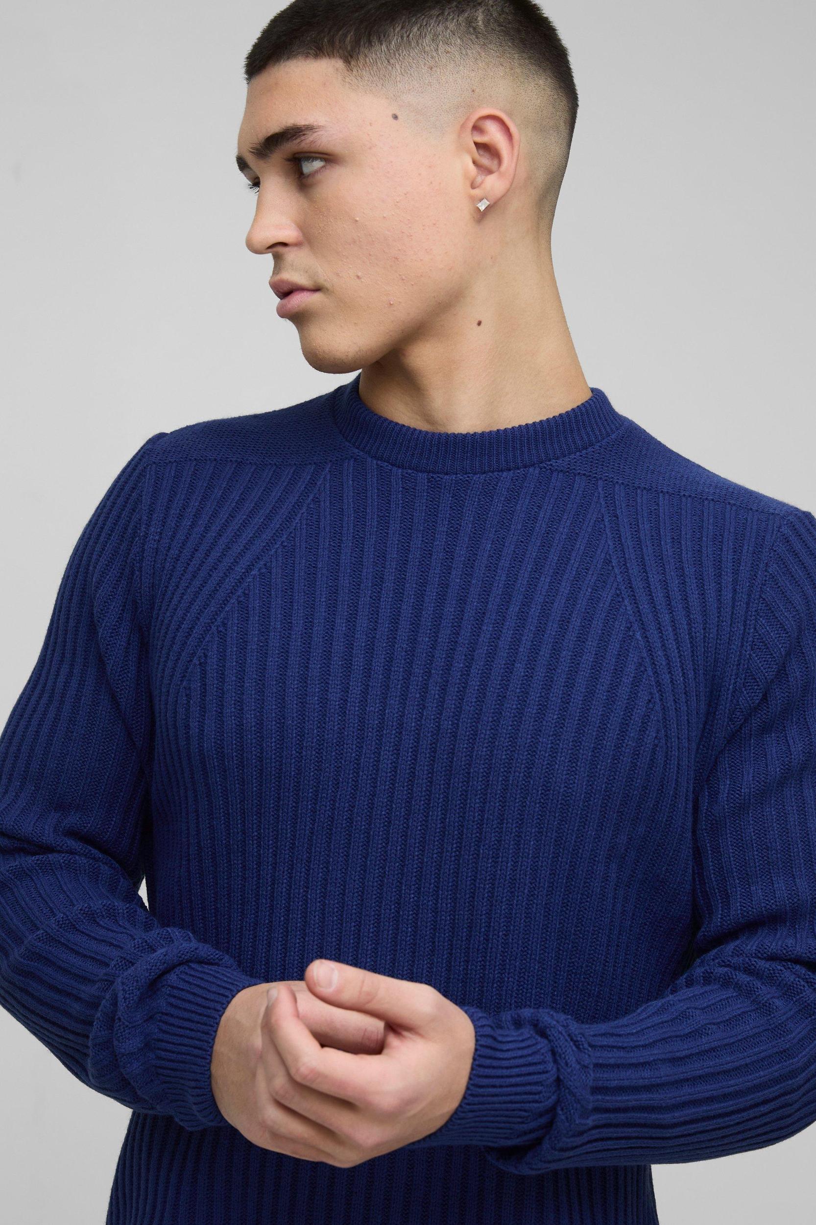Regular Fit Plaited Hem Knitted Sweater | boohooMAN USA Product Image