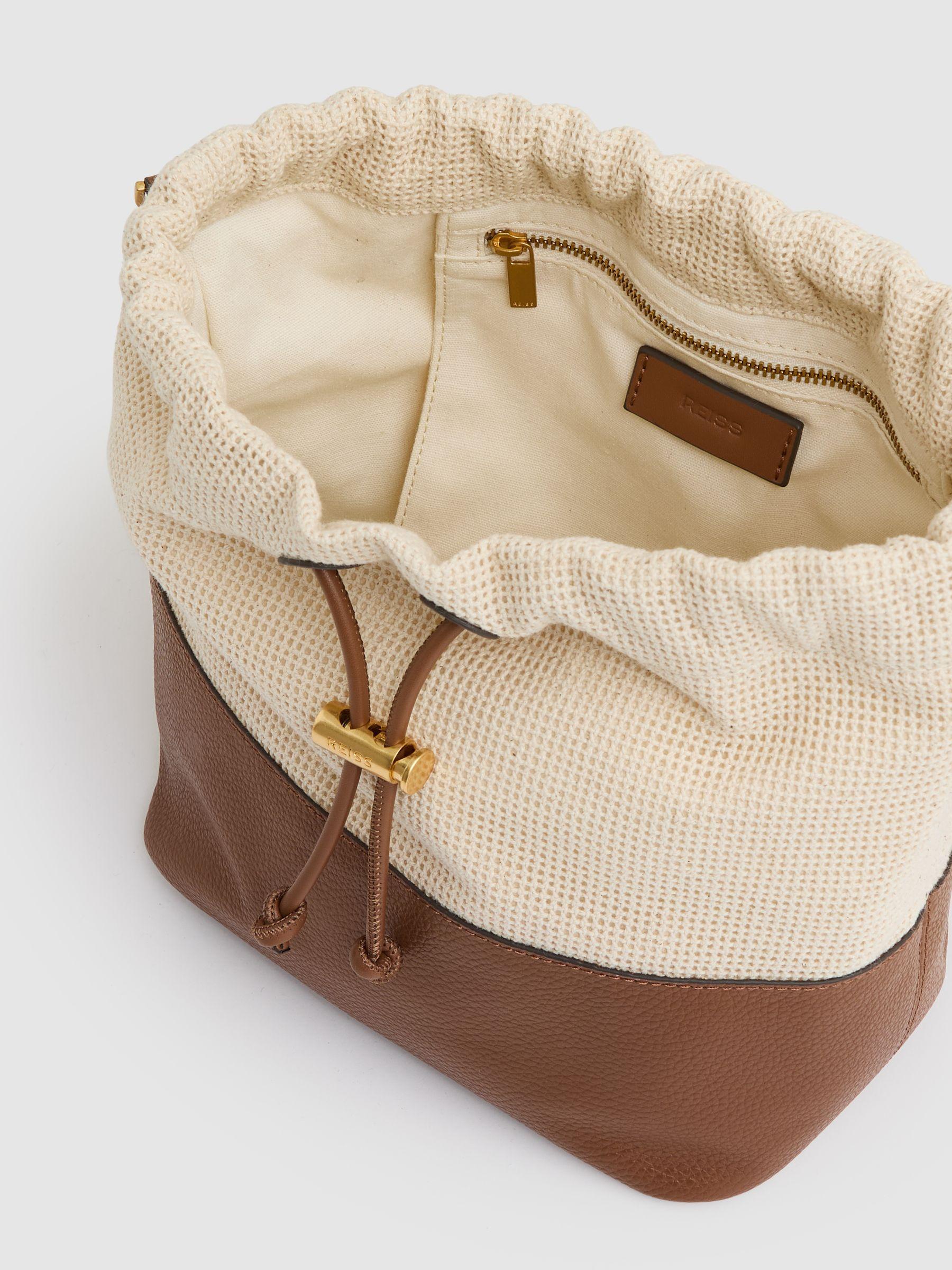 Leather And Canvas Bucket Bag in Neutral Product Image