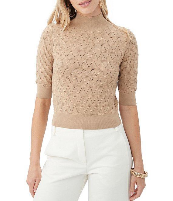 Trina Turk Mali Decorative Knit Mock Neck Elbow Sleeve Sweater Product Image