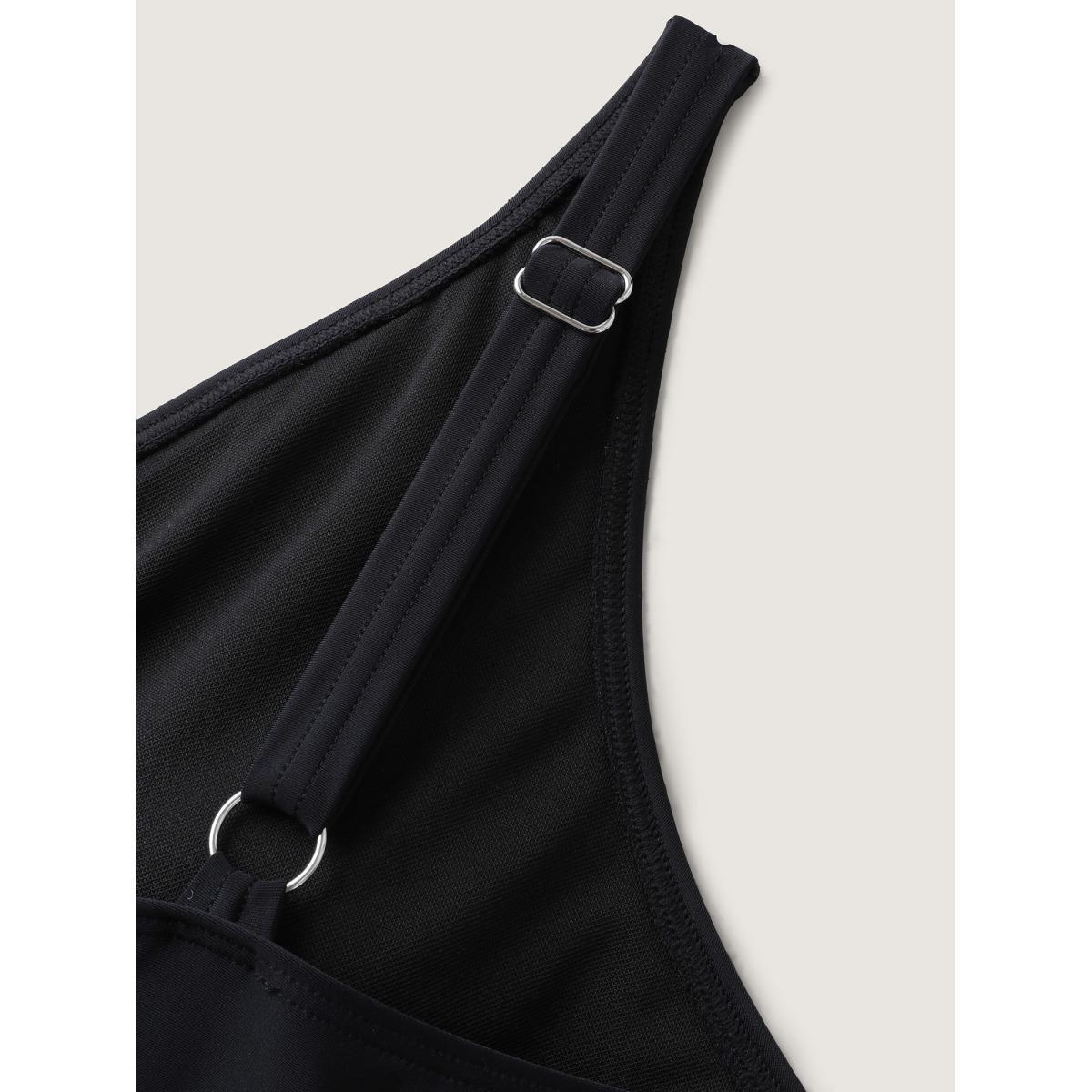 Plus Size Floral Embroidered Sheer Surplice Swim Dress Women's Swimwear Black Beach Bodycon Overlap Collar High stretch Curve Swim Dresses BloomChic 14-16/1X Product Image