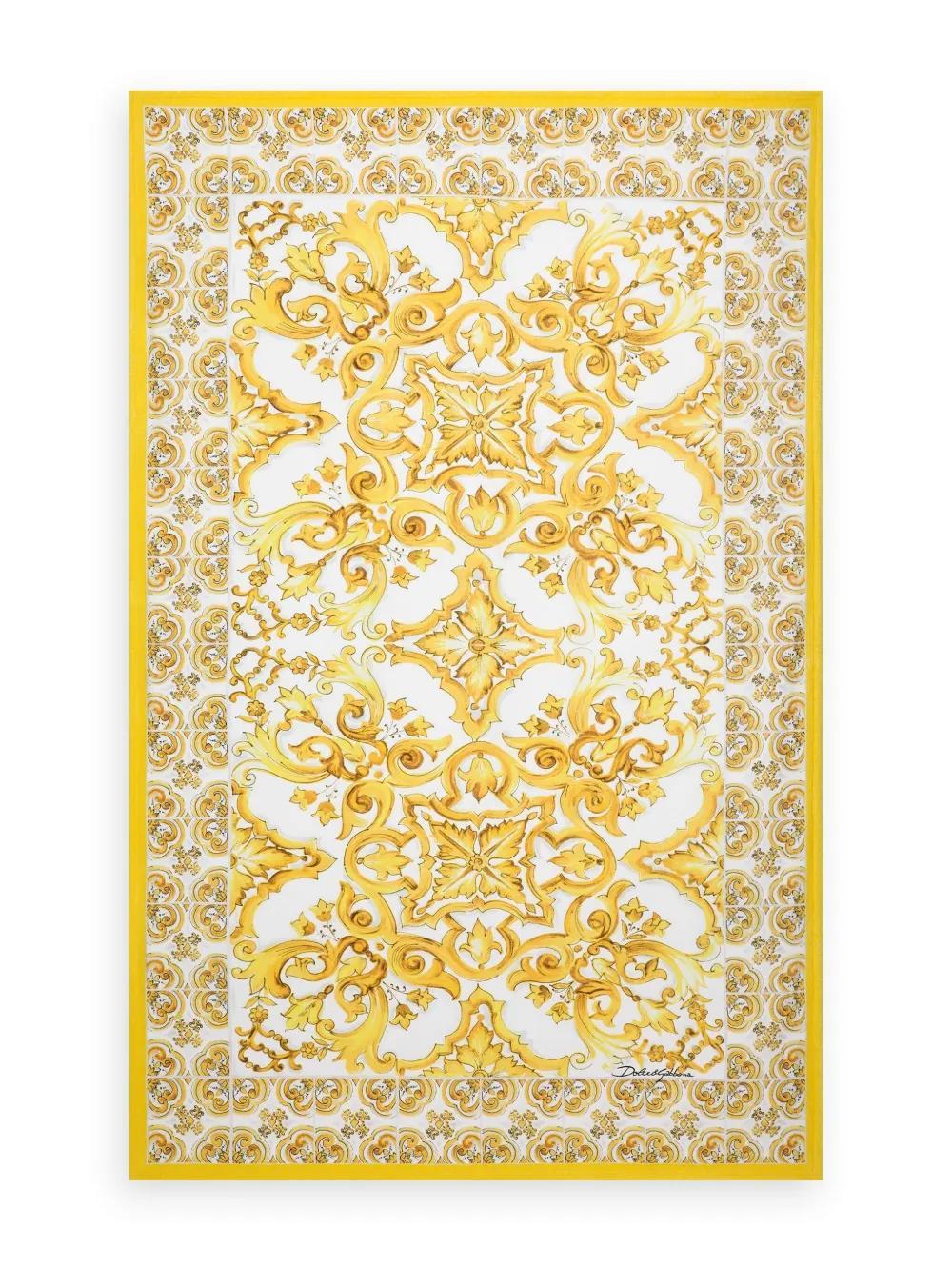 DOLCE & GABBANA Majolica Print Beach Towel In Yellow Product Image