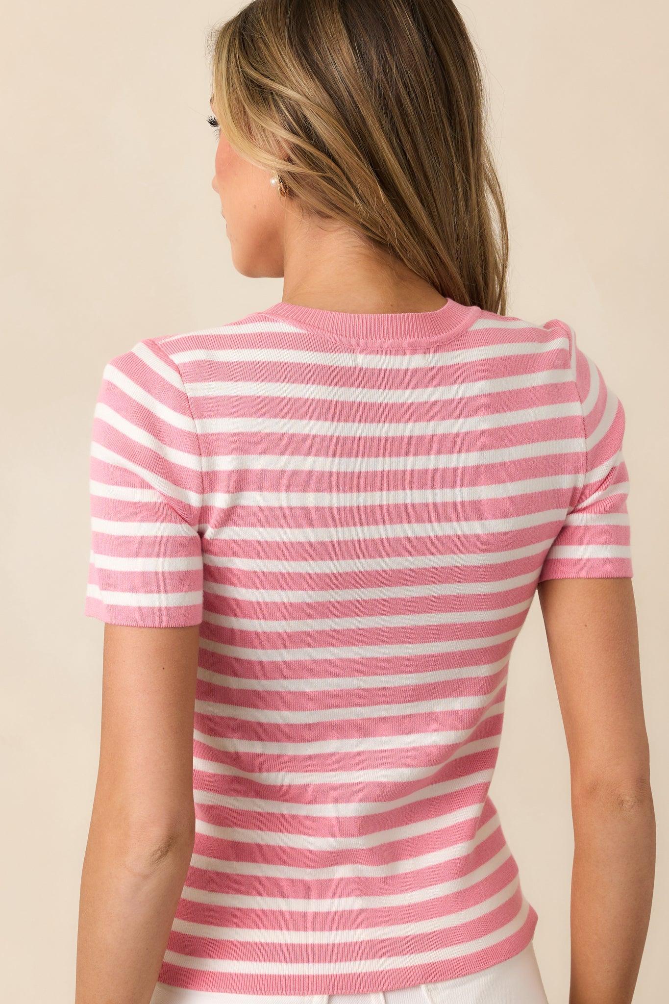 Let's Catch Up Light Pink Stripe Short Sleeve Top Product Image
