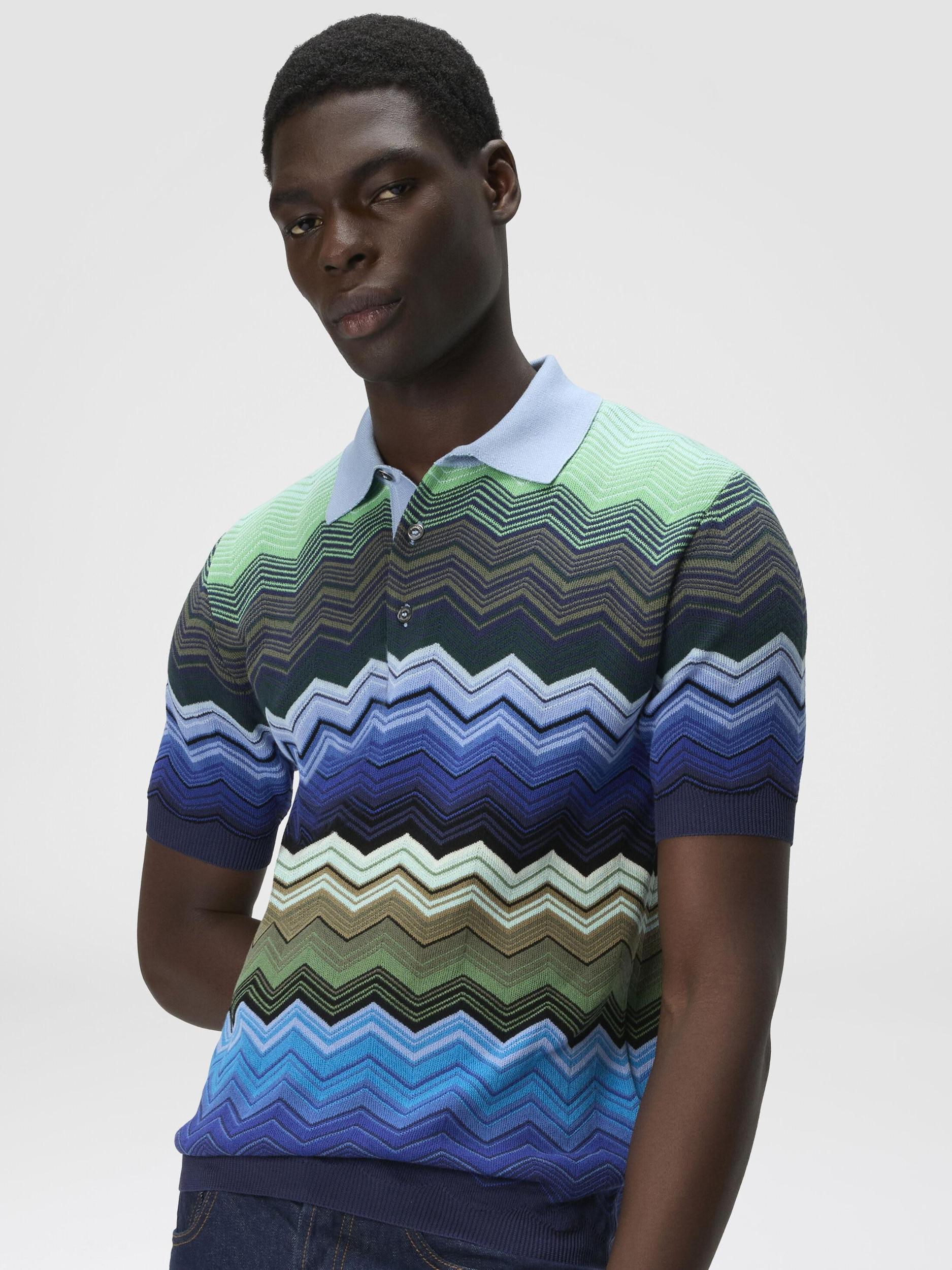 Zig zag cotton knit polo shirt with contrasting piping Product Image