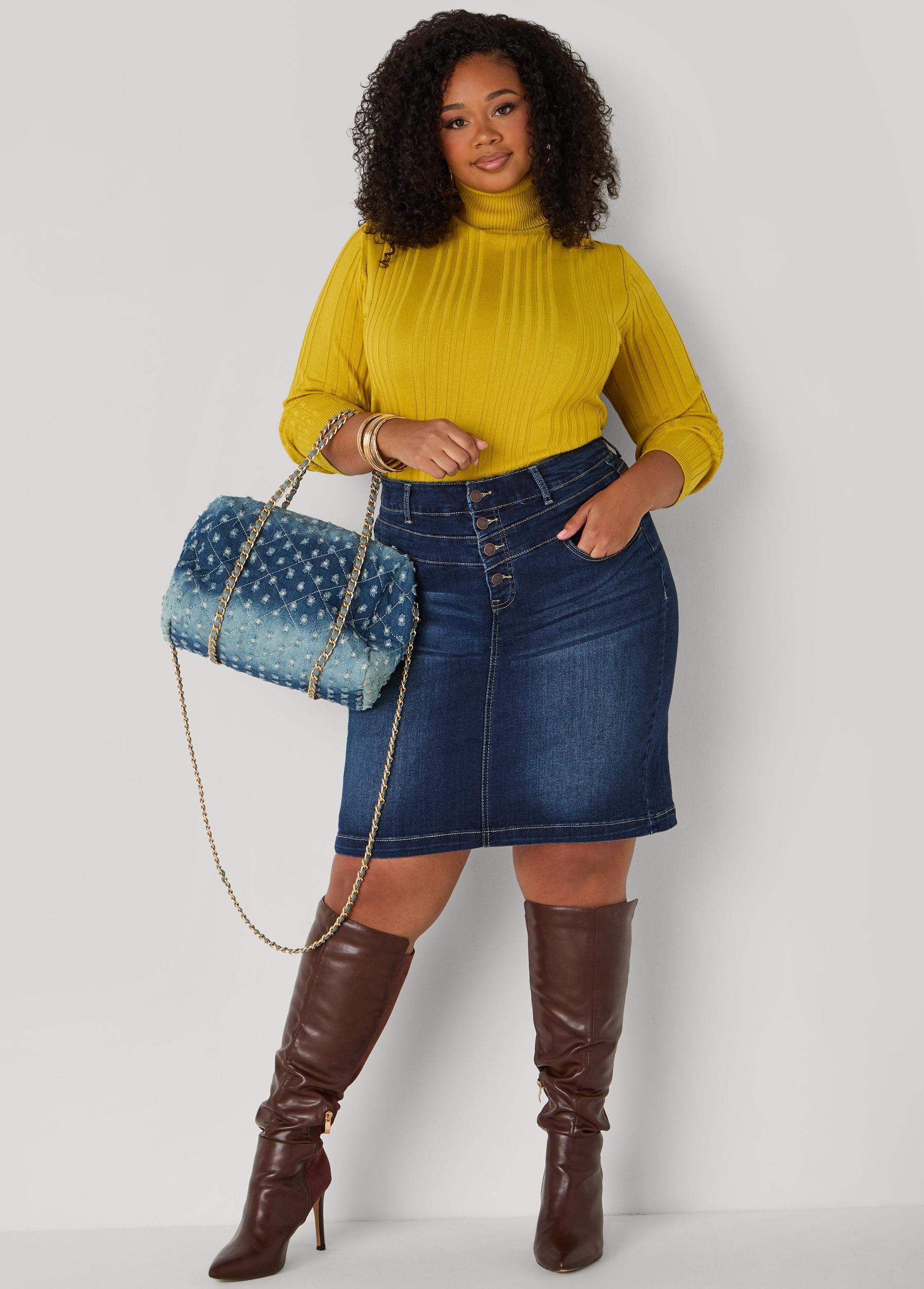 Whiskered Denim Pencil Skirt Product Image