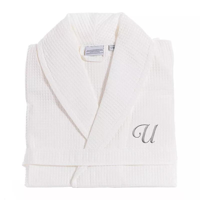 Linum Home Textiles Turkish Cotton Personalized Waffle Weave Bathrobe, Women's, Size: Large/XL, White Gray F Product Image