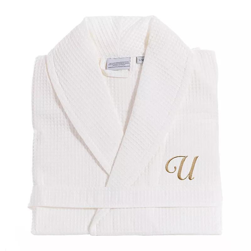 Linum Home Textiles Turkish Cotton Personalized Waffle Weave Bathrobe, Women's, Size: Small/Medium, White Gray J Product Image