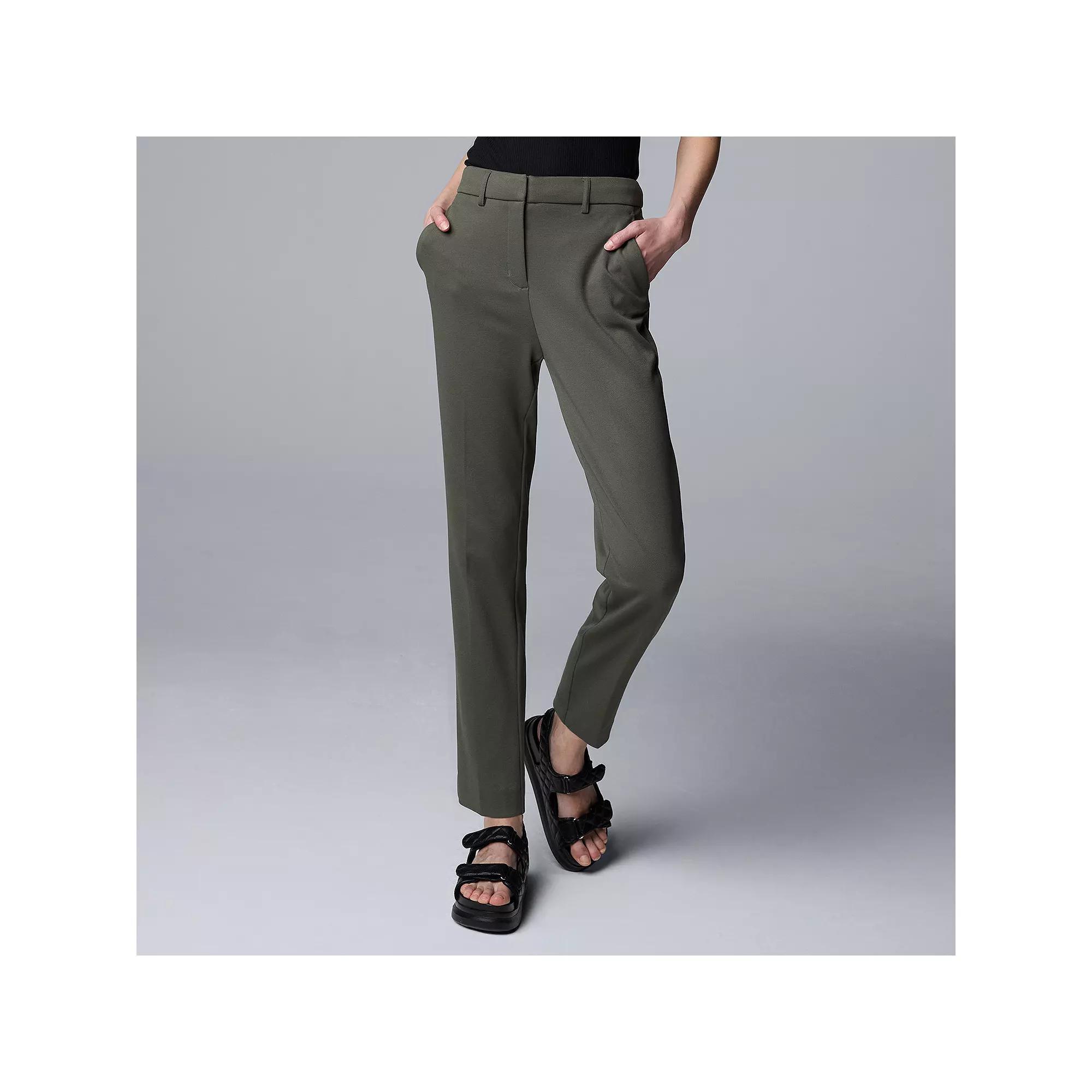 Women's Simply Vera Vera Wang Stretch Knit High Rise Ankle Trouser Pants, Size: 4, Army Bottle Product Image