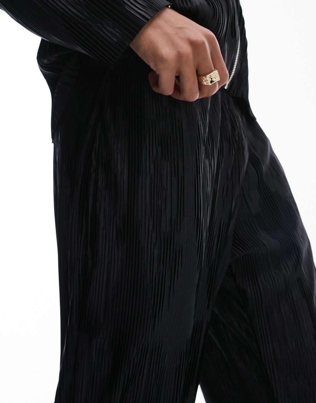 Topman jacquard plisse straight leg sweatpants Product Image