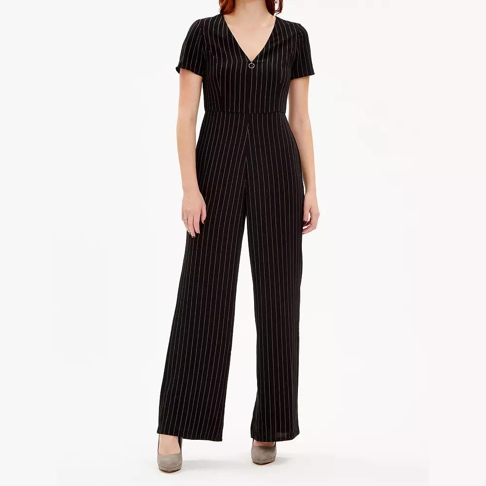 Women's Focus By Shani Striped Jumpsuit, Size: 12, Black Product Image
