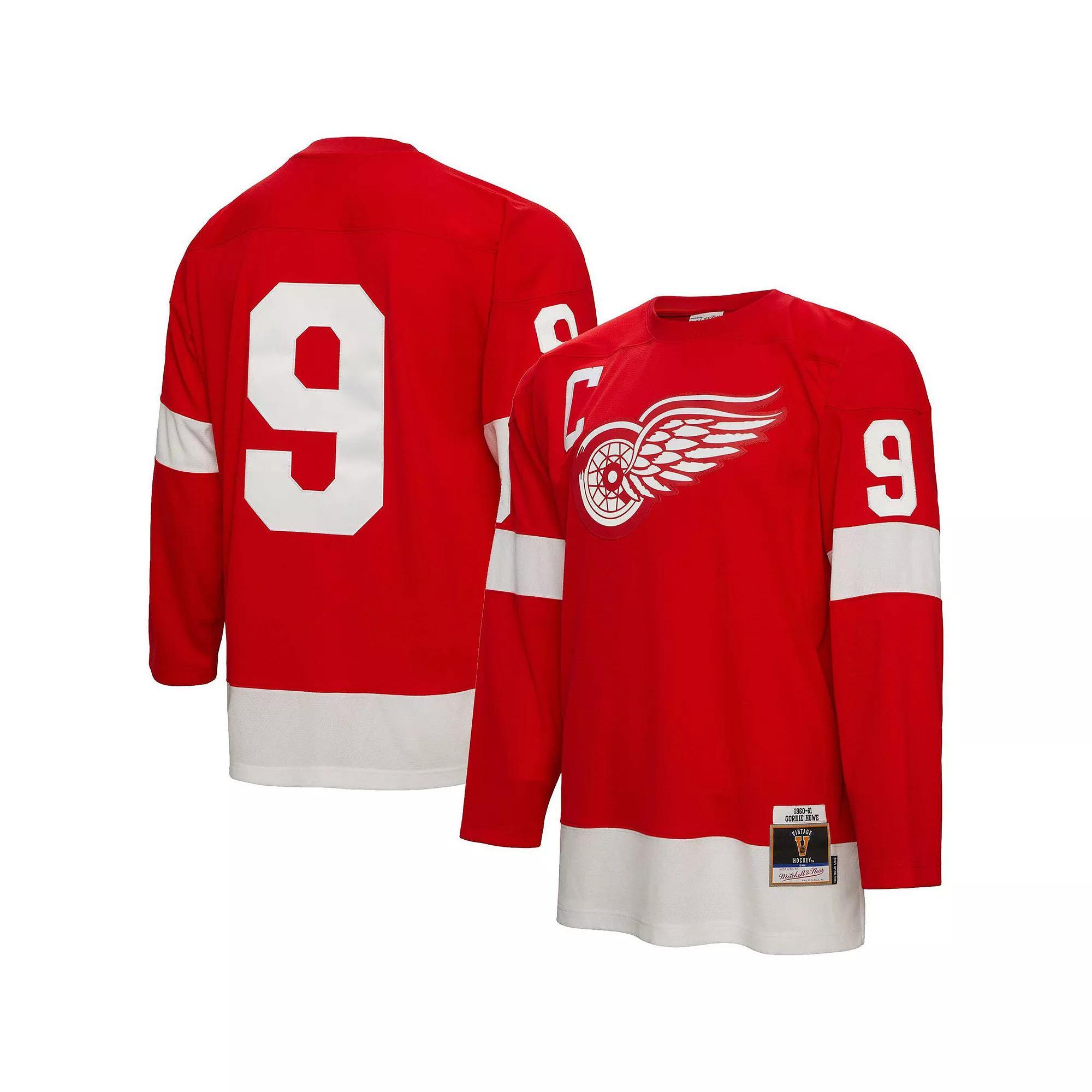 Men's Mitchell & Ness Gordie Howe Red Detroit Red Wings Big & Tall 1960 Captain Patch Blue Line Player Jersey, Size: XLT Product Image