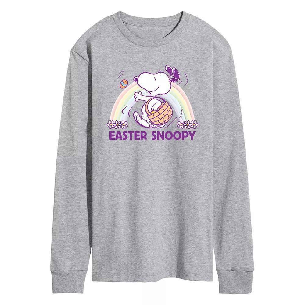 Mens Peanuts Easter Snoopy Rainbow Long Sleeve Graphic Tee Grey Gray Product Image