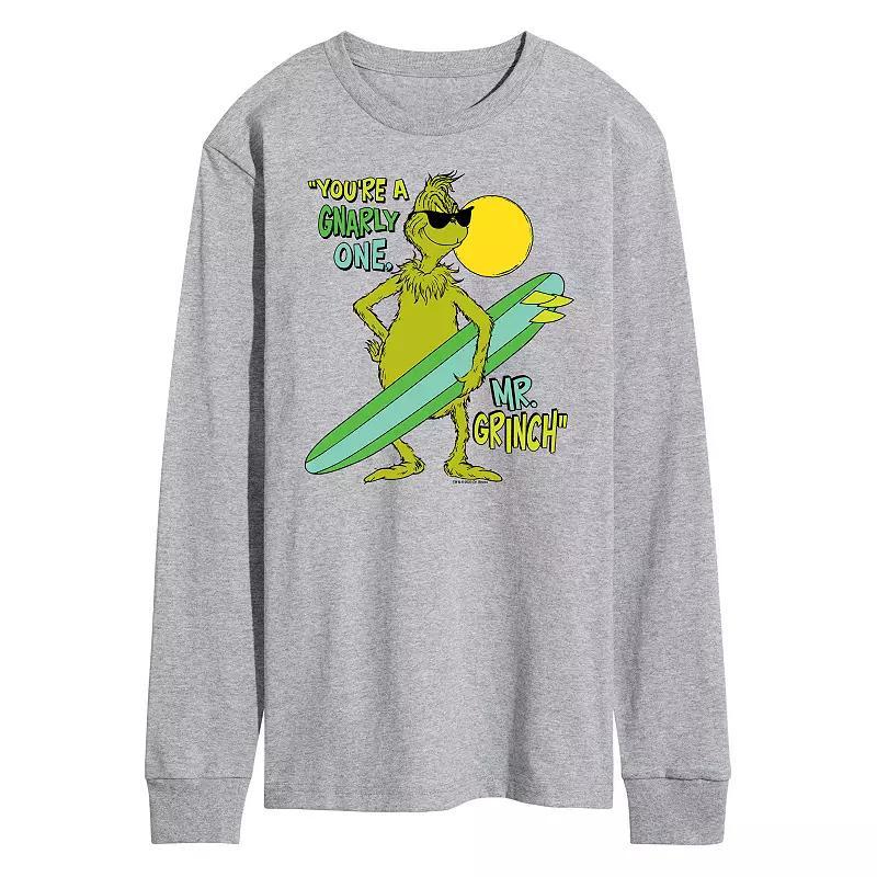 Mens Dr. Seuss The Grinch Youre A Gnarly One Long Sleeve Graphic Tee Grey Gray Product Image