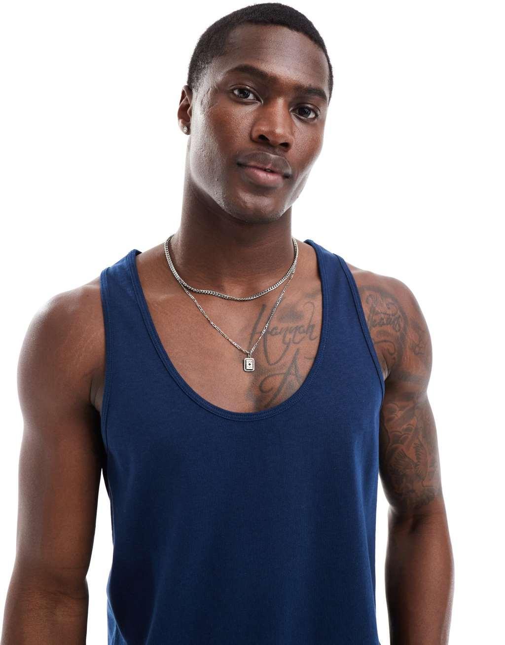 ASOS DESIGN heavyweight tank top in navy Product Image