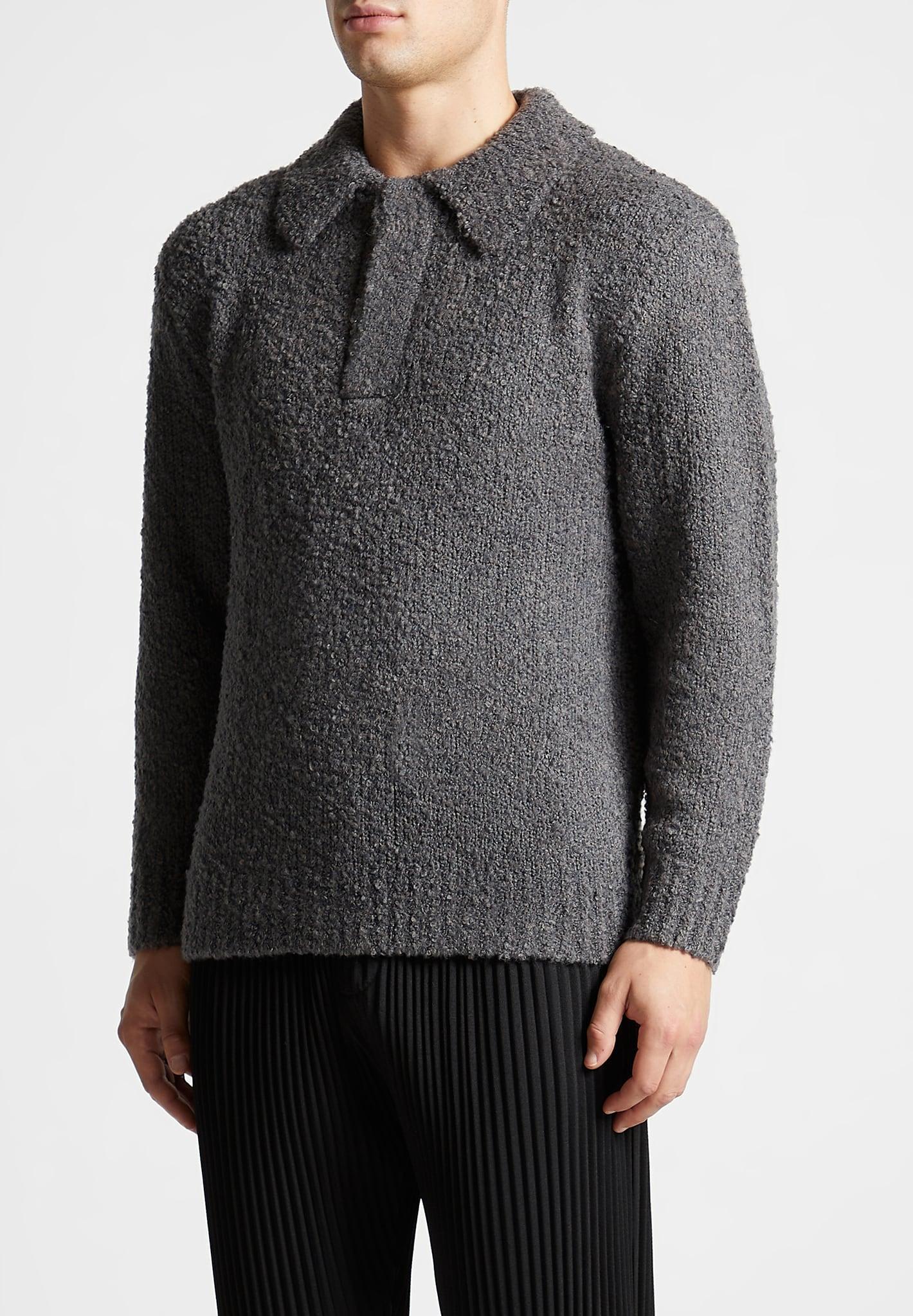 Boucle Knit Polo Jumper - Grey Male Product Image