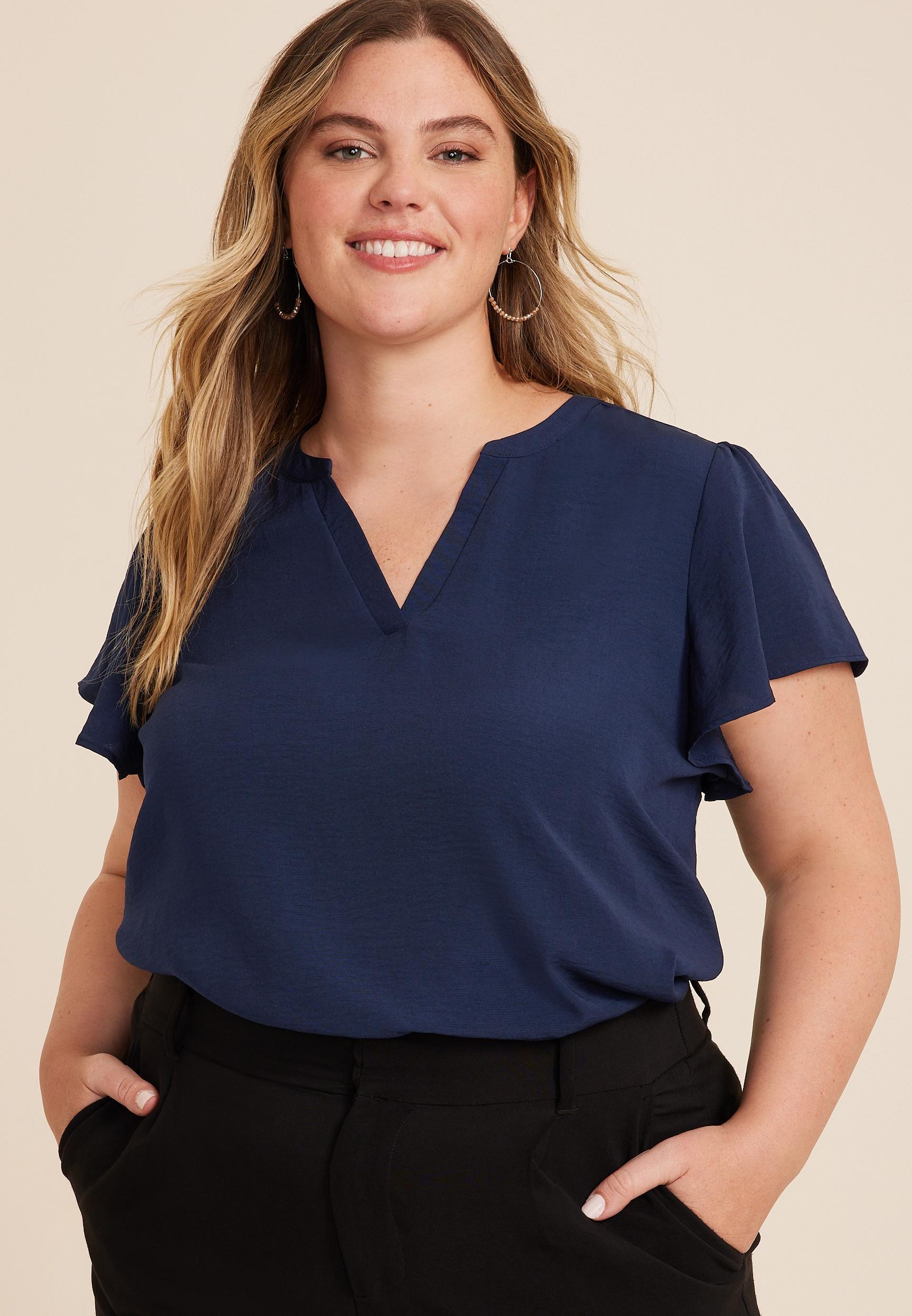 Maurices 4X Plus Size Womens Atwood Flutter Sleeve Blouse Blue Product Image
