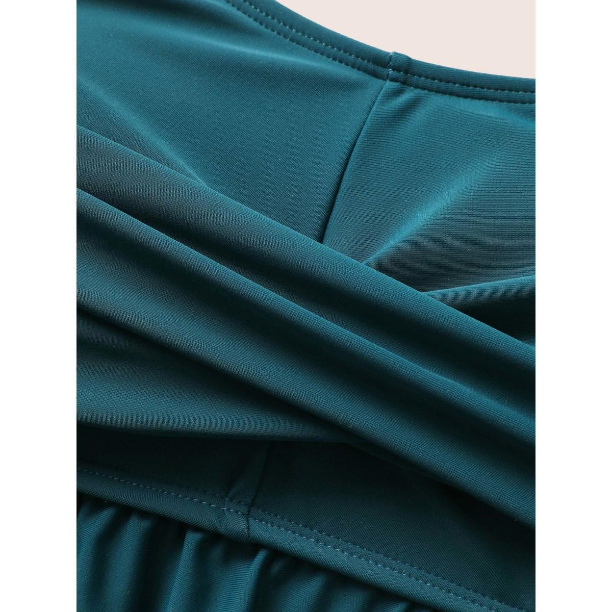 Plus Size U Neck Plain Crossover Gathered Swim Top Women's Swimwear Cyan Beach Twist High stretch Bodycon U-neck Curve Swim Tops BloomChic 14-16/1X Product Image