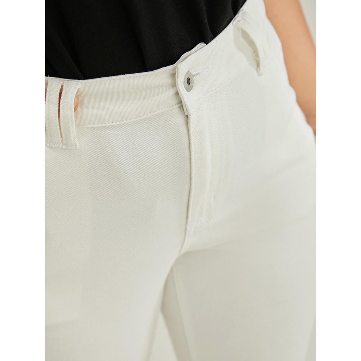 Plus Size Slightly Stretchy High Rise White Wash Bootcut Jeans Women Ivory Casual Plain Pocket Low stretch Pocket Jeans BloomChic 10/M Product Image