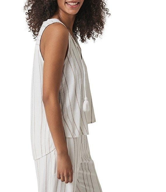 Splendid Layla Knit Stripe Print Linen Blend Split V-Neck Sleeveless Coordinating Tank Top Product Image