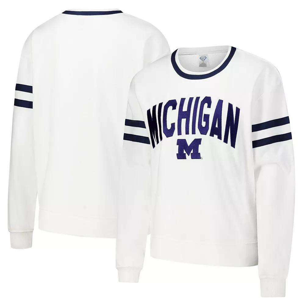 Women's Concepts Sport  White Michigan Wolverines Borough French Terry Arch Over Long Sleeve T-Shirt, Size: Medium Product Image