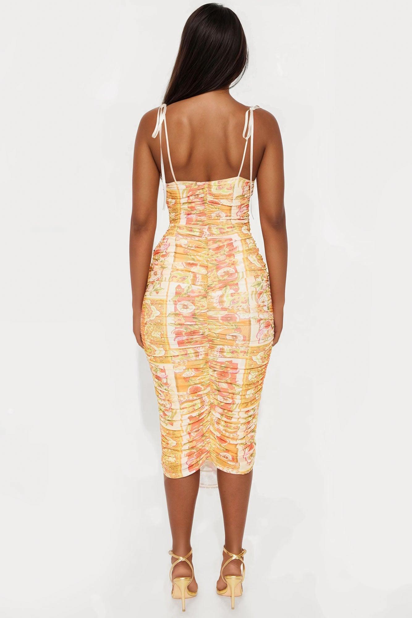Citrus Bliss Fruit Print Mesh Midi Dress - Orange/combo Product Image