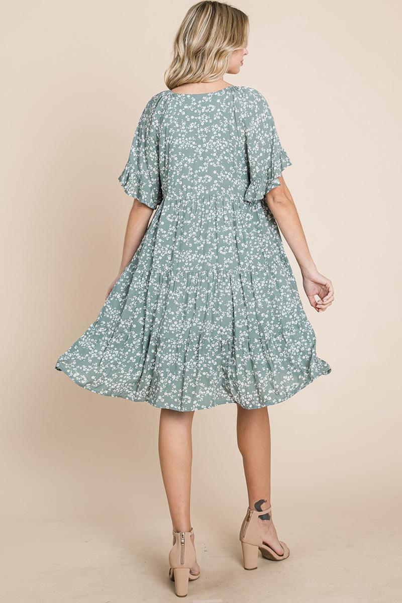 Tiered Floral Printed Flutter Short Sleeve Dress Female Product Image