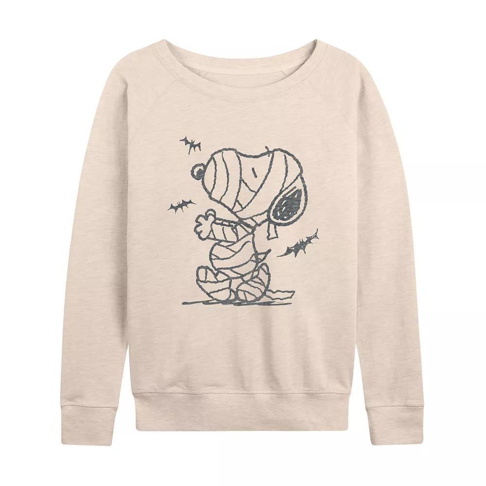Women's Peanuts Snoopy Mummy Halloween French Terry Long Sleeve Tee, Size: XXL, Beige Product Image