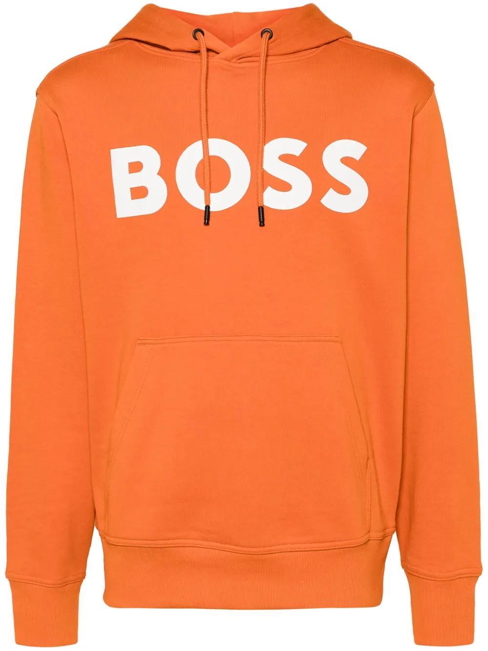 HUGO BOSS Contrast-logo Cotton-terry Hoodie In Orange Product Image