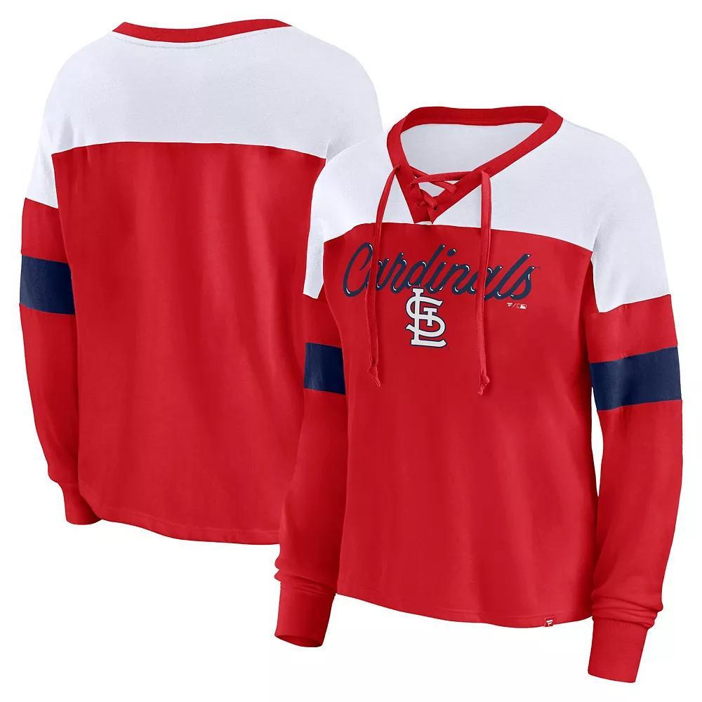 Womens Fanatics Branded /White St. Louis Cardinals Even Match Lace-Up Long Sleeve V-Neck T-Shirt Product Image