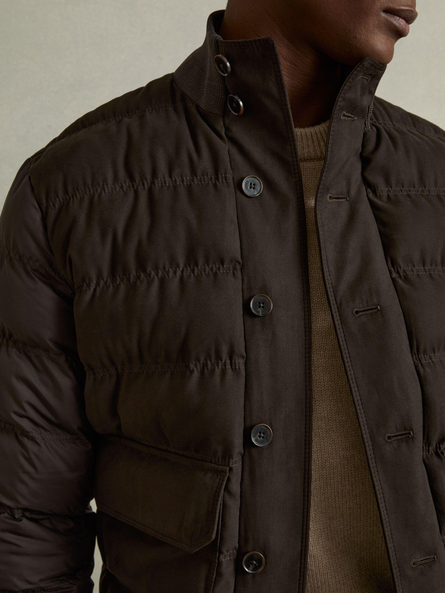 Patch-Pocket Quilted-Alcantara Jacket in Chocolate Brown Product Image