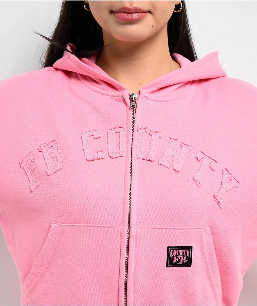 FB County French Terry Pink Crop Zip Hoodie Product Image