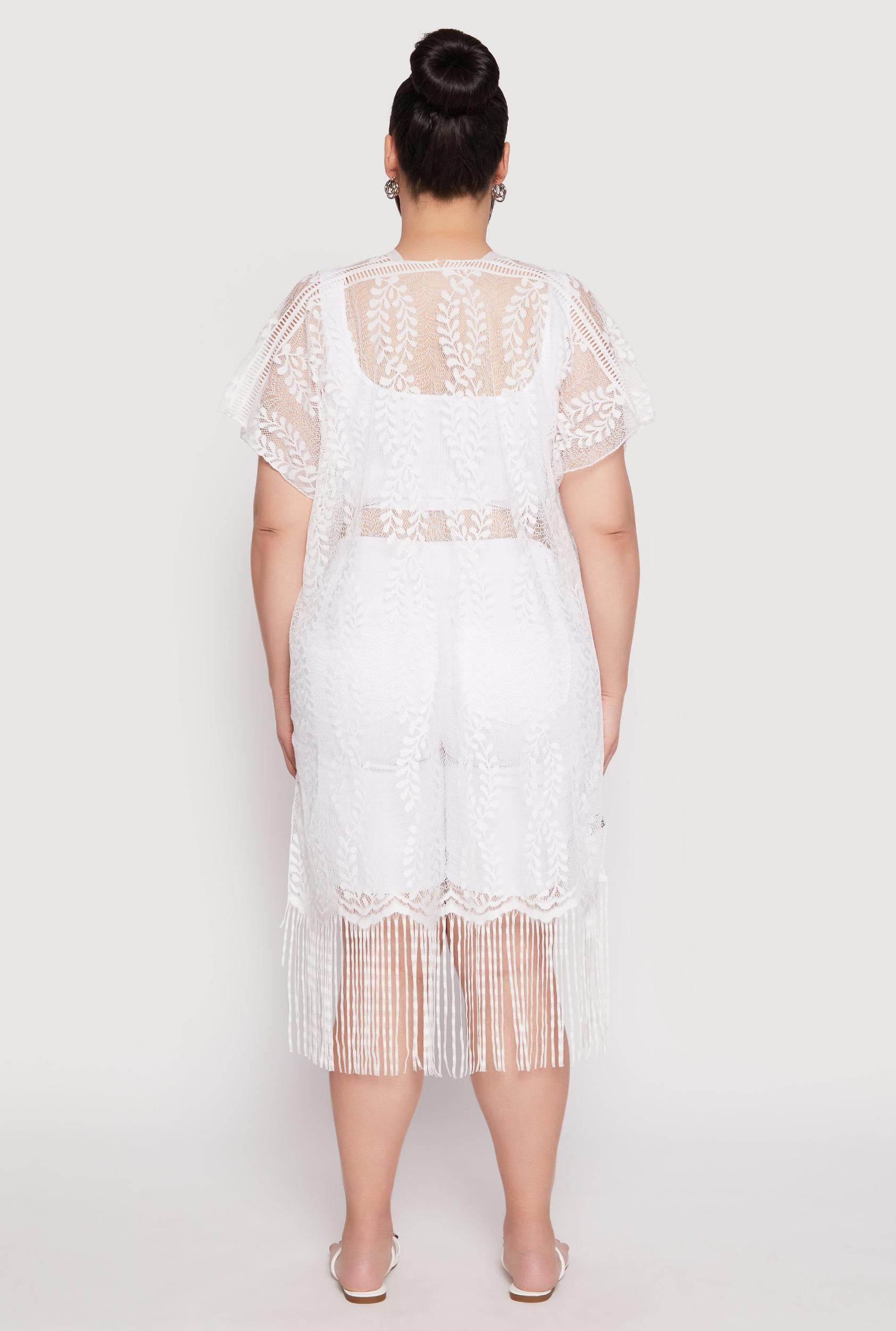 Fringe Trim Lace Cover Up Kimono Female Product Image
