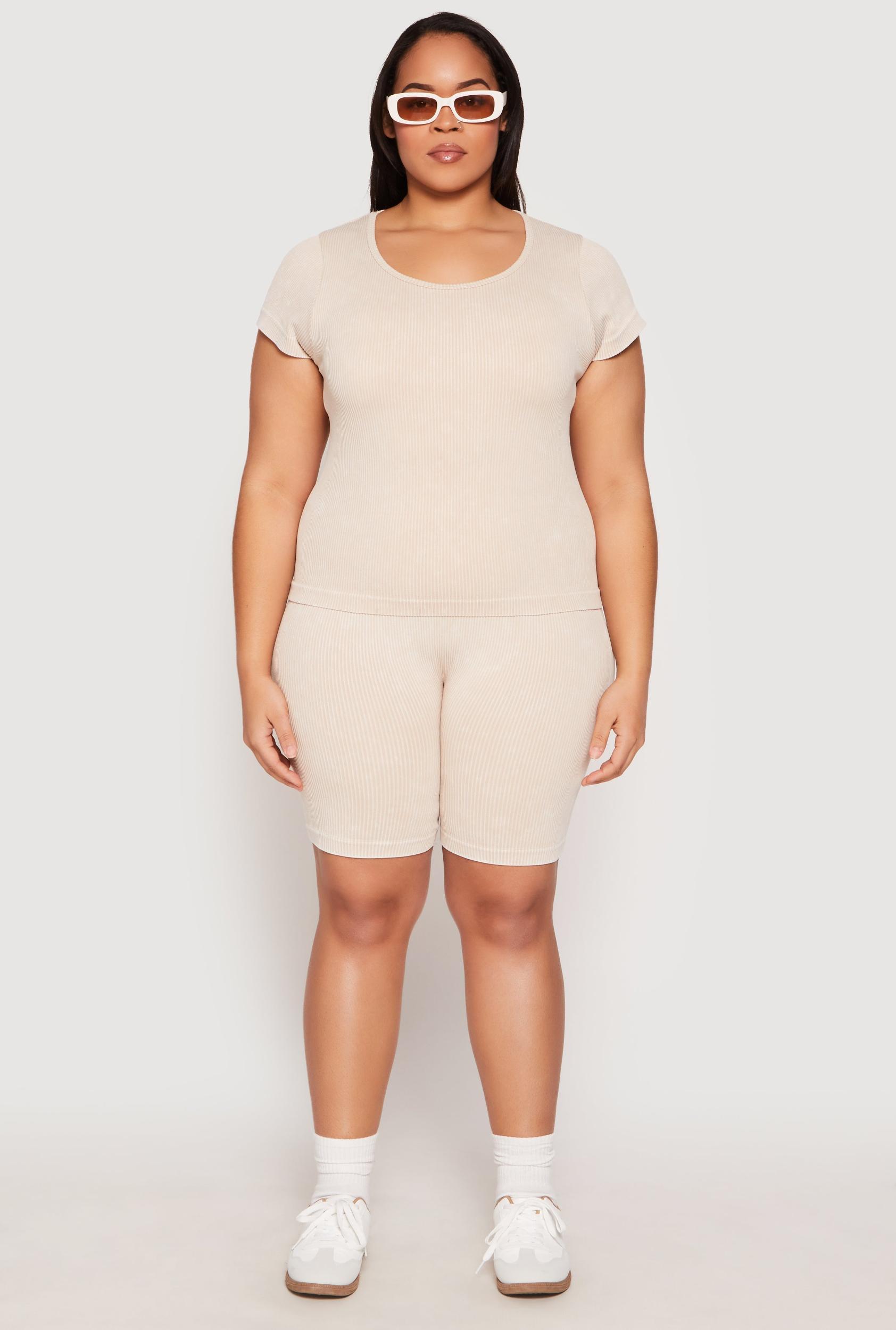 Womens Plus Size Seamless Mineral Wash Biker Shorts Product Image